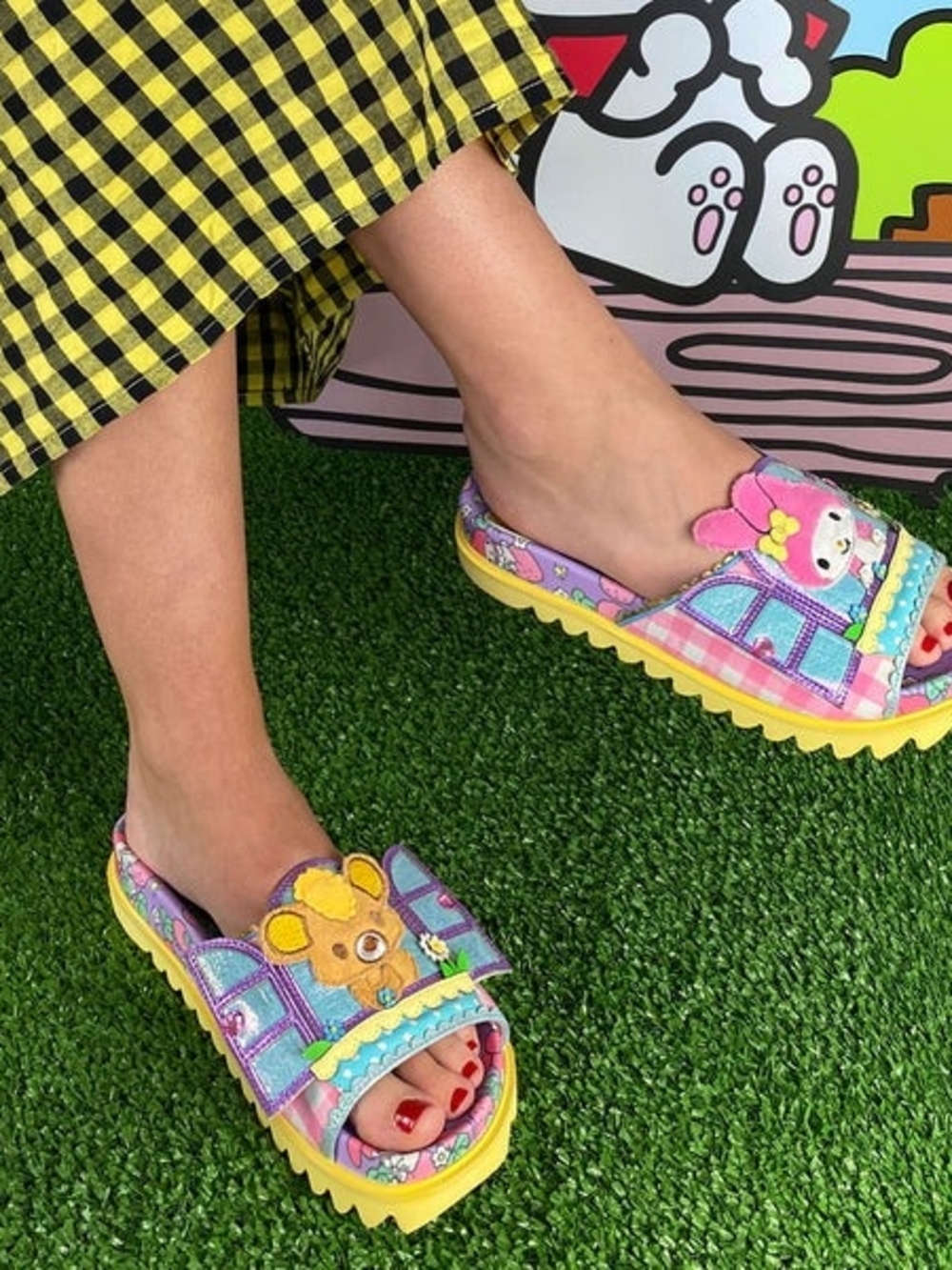 Kids Multi-Color Character Slide Sandals - Pink & Yellow